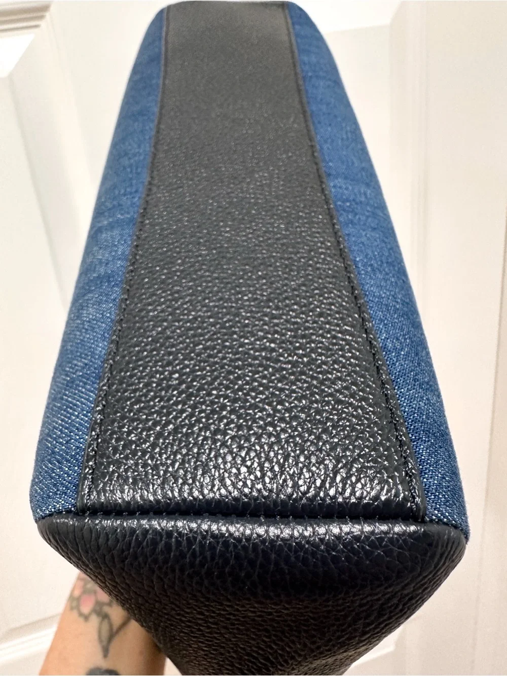 Coach Satchel Bag Kelsey‎ Denim Colorblock Black Pebbled Leather